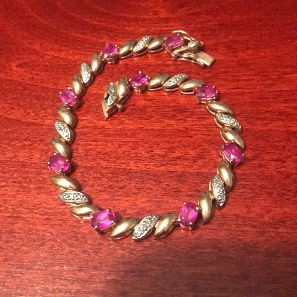 Rose gold plated pink gemstone tennis bracelet